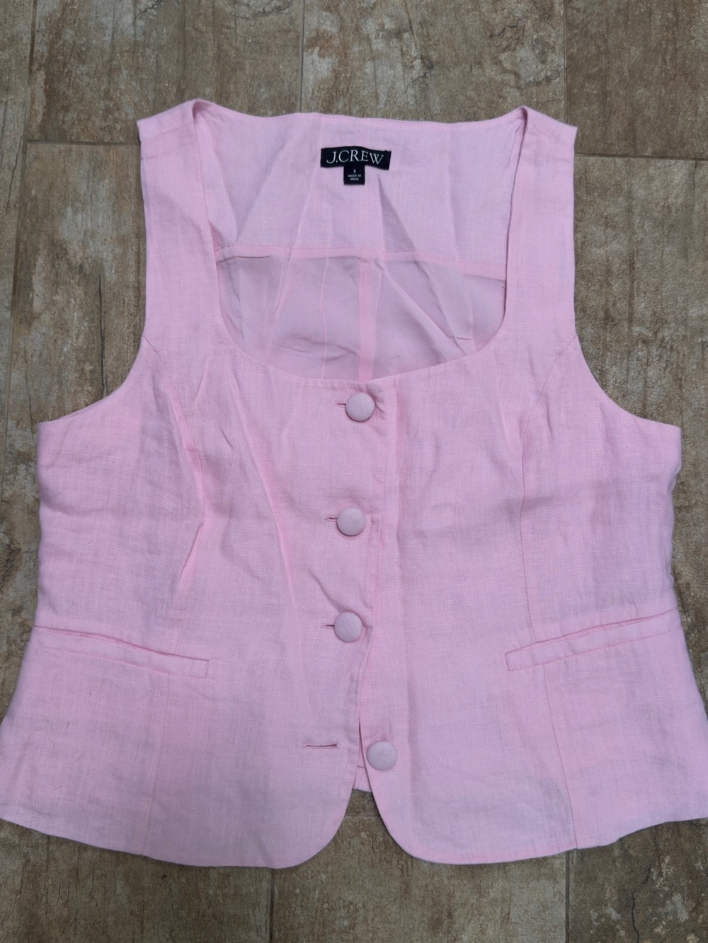 J. Crew Pink 100% Linen Button-Front Tank Vest